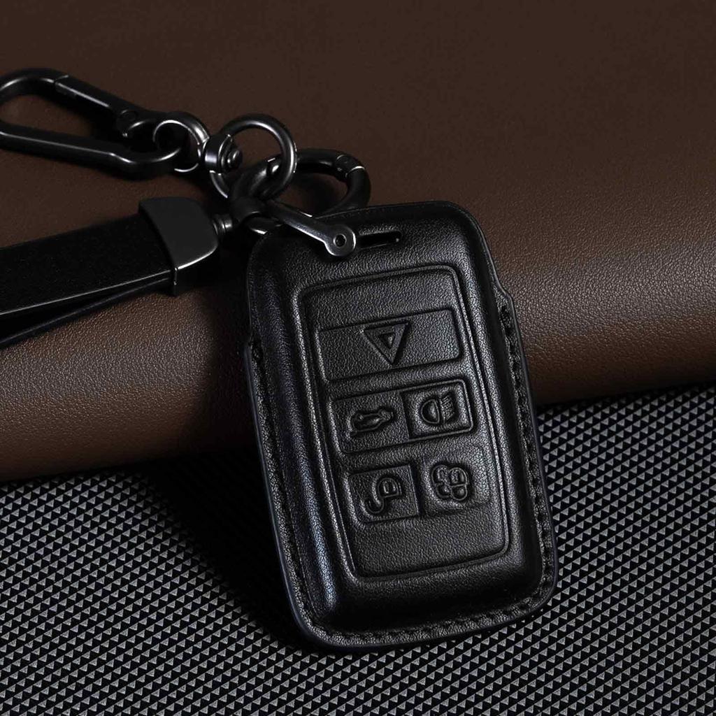Smyfob Land Rover Key Fob Cover Leather Strap for Land Rover Discovery Defender Range Rover Keychain Holder Car Key Case