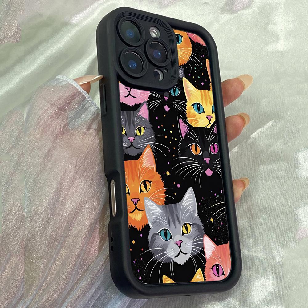 JT174 Bunte Katzen für iPhone 17 16 15 14 Pro Max Samsung S26 S25 Ultra A17 A16 A07 A56 A15 A06 A14 Xiaomi 15T Redmi 15c 14C Note 13 14 Weiche TPU-Hülle