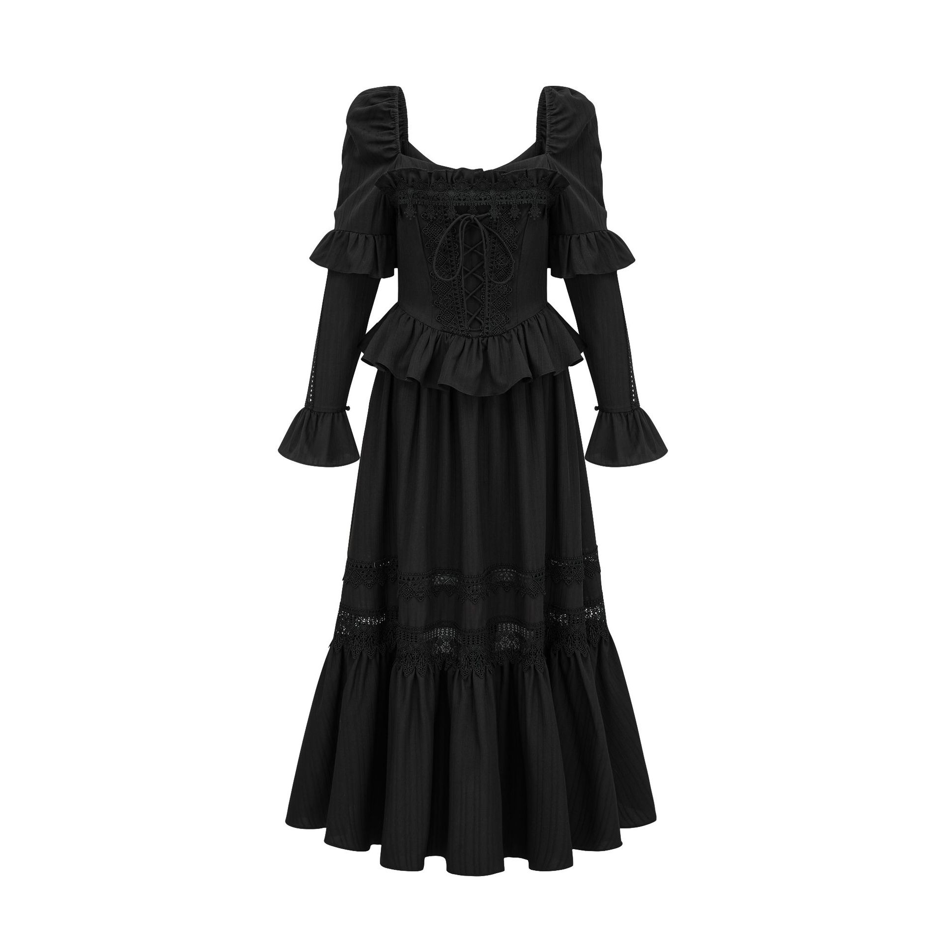 

Платье с квадратным вырезом, темпераментное, с длинными рукавами, приталенное XL чёрный