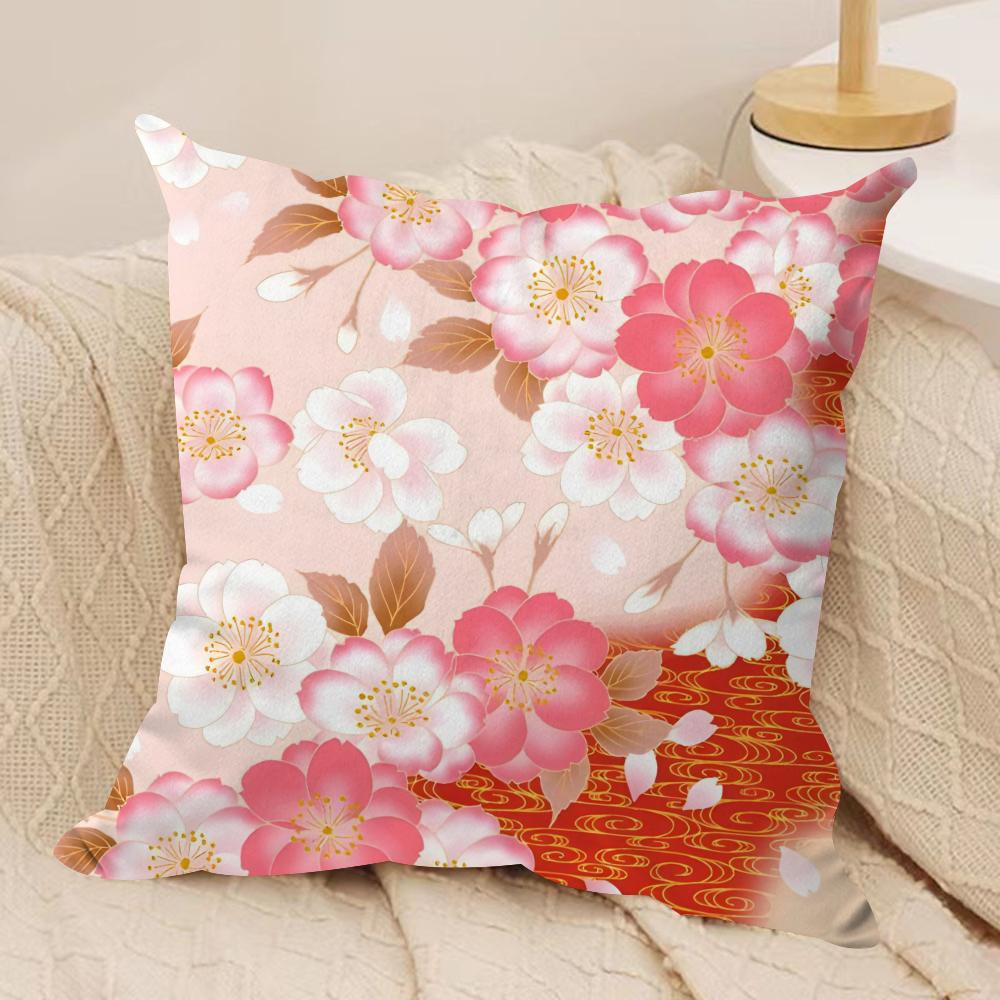 Cherry blossoms Cushion Cover Soft Plush Fabric DoubleSided Printed Cushion Covers for All Seasons Home Decor