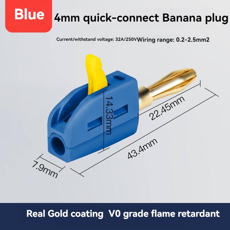 1Pcs 4mm Solderless quick connect high current 32A Banana Plug wire connector, Power testing instrument plug, Musical Speaker