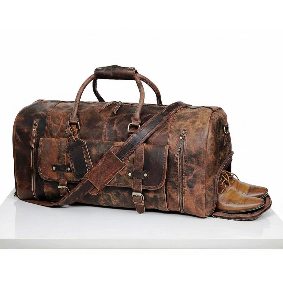 

24-дюймовая сумка из натуральной кожи | Кожаная сумка для путешествий на выходные | Спортивная сумка для мужчин 24 x 12 x 10 in коричневый