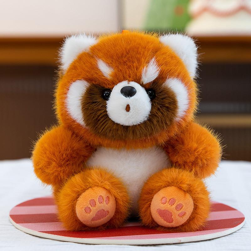 

Плюшевая игрушка панда в джинсовых подтяжках и красном платье для декора рабочего стола BrownStyle