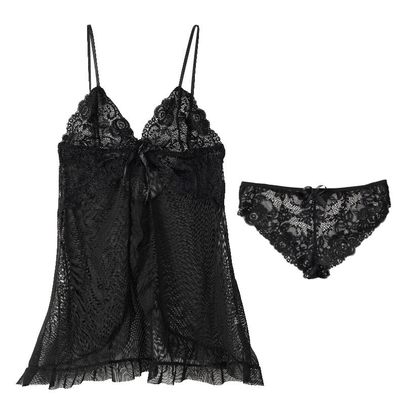 Transparent Red Sexy Lingerie Women's Underwear See Through Sleepwear Lace Nightdress and Panty Pijamas Sets Female Sexy Nighty