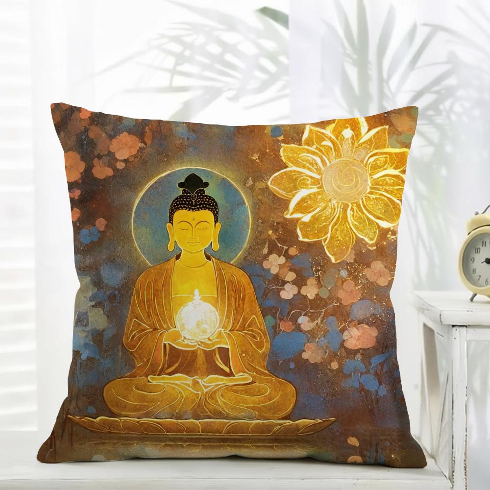 Buddhism Cushion Cover Comfort Daily Washable Linen Soft for Sofa Bed Home Room Decor
