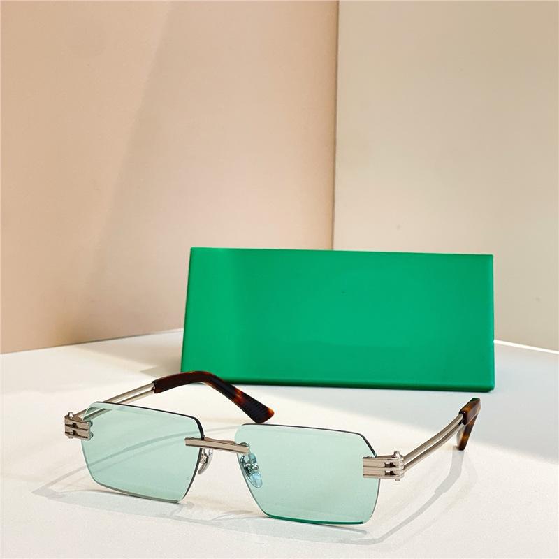 2025 BV Rimless Gold Rectangular Narrow Frame Sunglasses - Men s High-End Fashionable Sun Protection