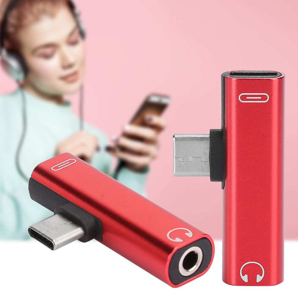2Pcs 2 in 1 TypeC to 3.5mm Assist o Cable Wire Charger Headset Distributor Adapter(rouge )