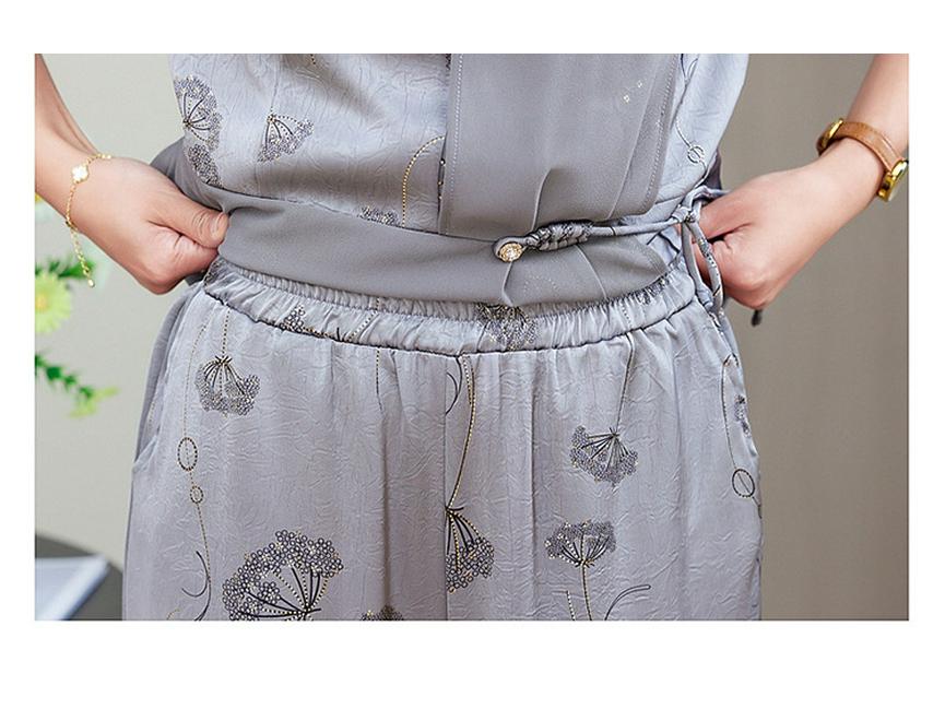 Elegante conjunto de verano de chifón de dos piezas para mamá – Manga corta, talla grande, para mujeres de mediana edad y mayores.