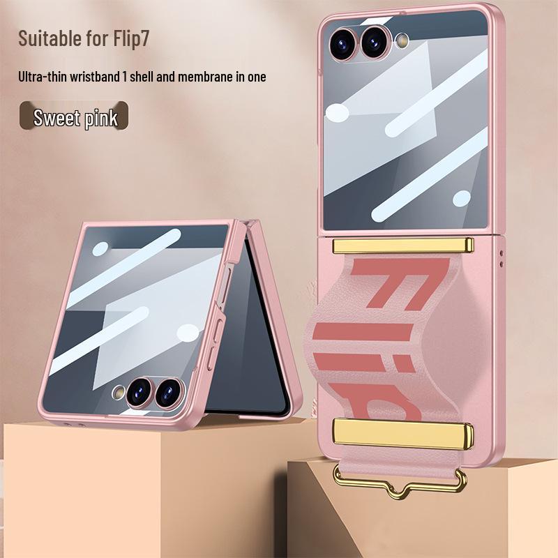 Ultradünne, modische Armbandhülle für Samsung Z Flip7 – Unifarben mit Anti-Peep-Schutzfolie