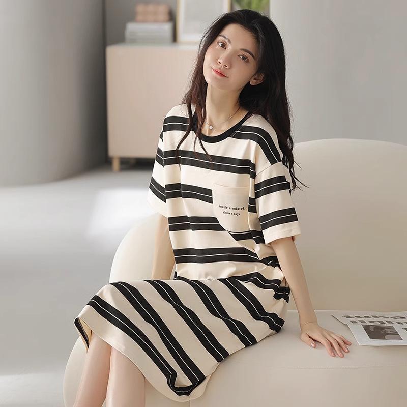 Pajamas Women's Summer Thin Pajamas Short Sleeves Large Size Fat Mm Medium and Long Pajamas Pajamas Loungewear