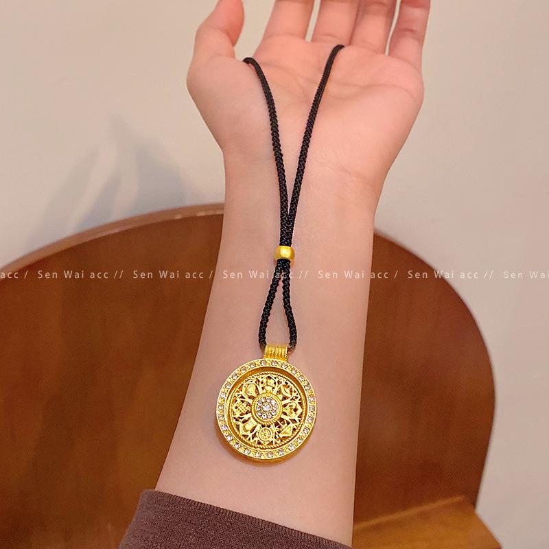 Rotatable Eight Treasures Compass Pendant Necklace Women's New Chinese Retro Long Sweater Chain Premium Feeling Accessories