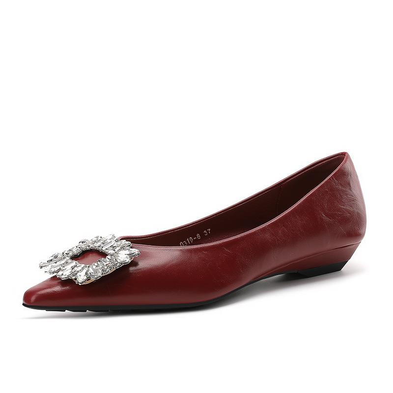 Woman Pointed Toe Ballerina Flats Leather Shoes Women Flats Non-slip Single Dress Shoes 2026 Autumn Fashion Banquet Casual Shoes