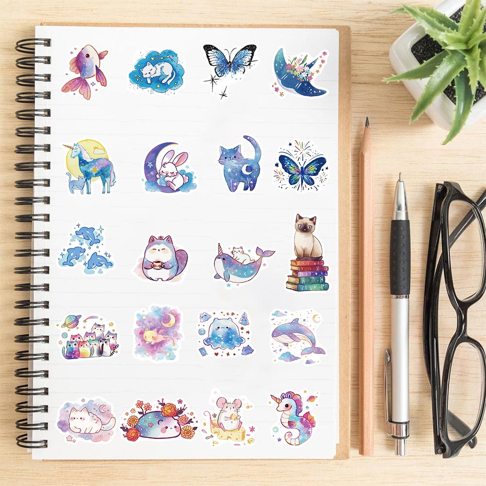 53/106PCS Starry Sky Watercolor Creatures Sticker Notebook Graffiti Stationery Waterproof Coffee Waterproof Scrapbook Decals