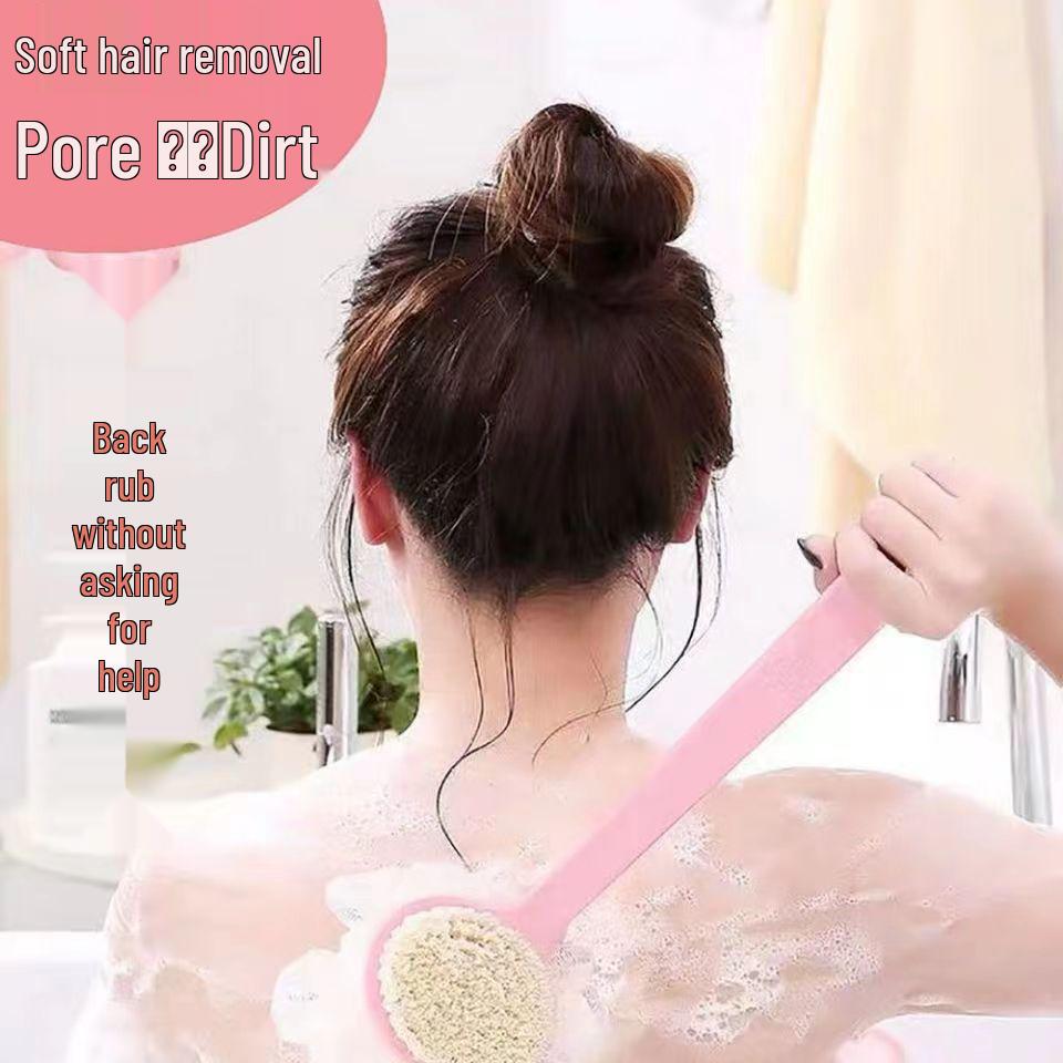 Double-Sided Bath Brush with Long Handle & Soft Bristles, Back Scrubber & Smoother w/Hanging Loop and Bath Ball Accessory.