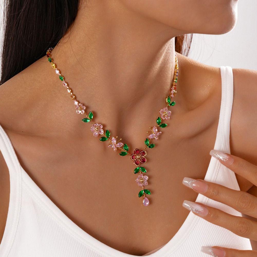 Exquisite Zircon Necklaces Sweet Clavicle Chain Niche Jewelry Set  Party