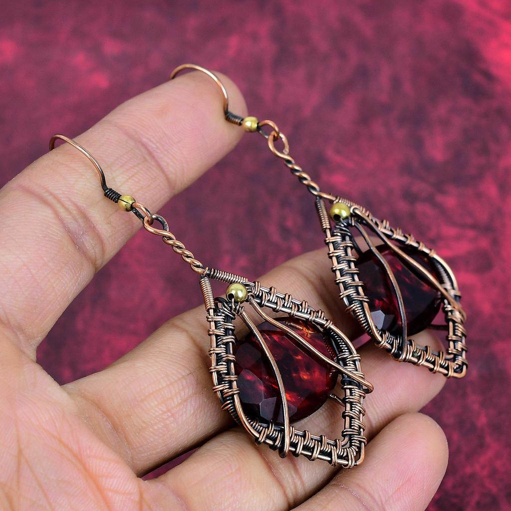 Faceted Ammolite Earrings Copper Wire Wrapped Earring Handmade Gemstone Earrings Ammolite Jewelry Anniversary Gifts Wonderful Copper Jewelry