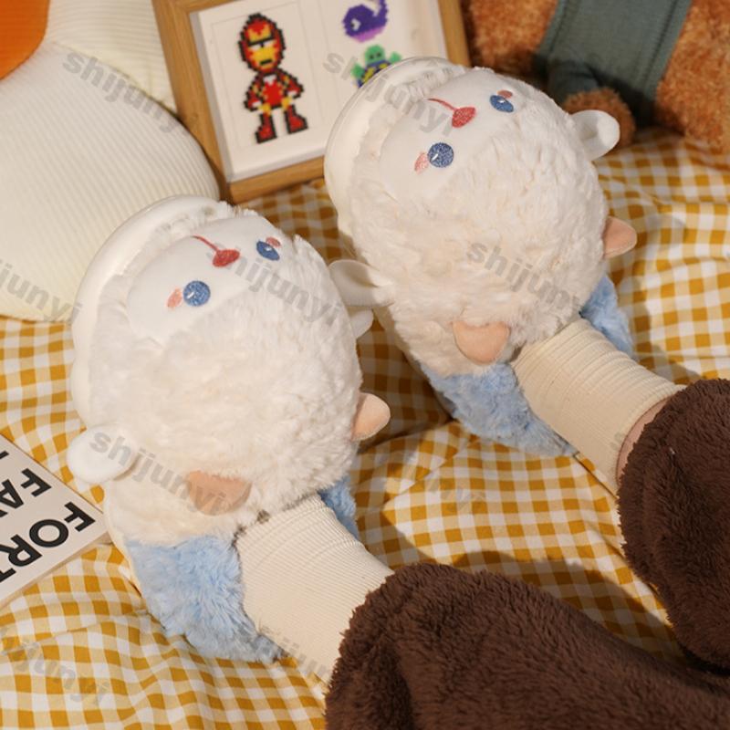 Fashion New Indoor Fluffy Slippers for Women Men Winter New Warm Shoes Cute Cartoon Thick Plush Anti-slip Couples Home Cotton Slippers