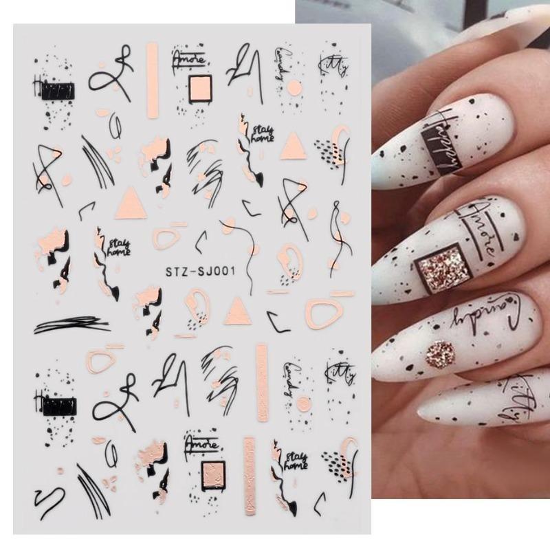 Graffiti Strips Nail Stickers for Women Nail Art Decorations Rose Gold Abstract Line Spring 3D Slider for Manicure Polish Tattoo