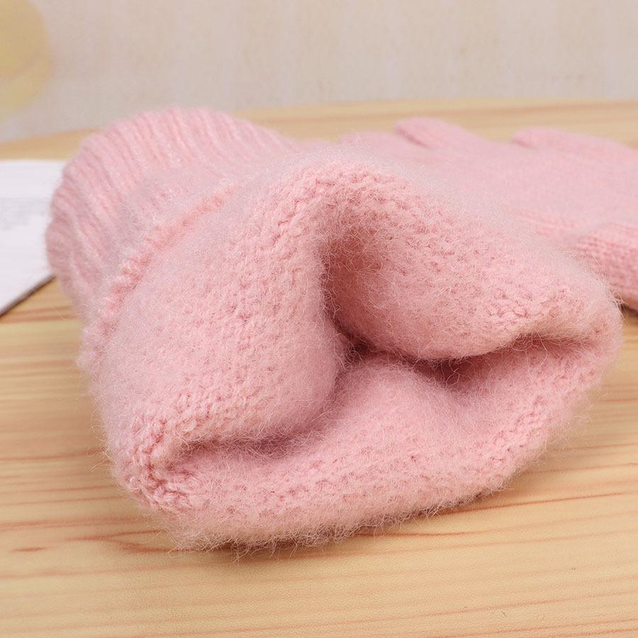 Cute Wrist Guards, Touch Screen Knitted Gloves, Women's Winter Five-finger Windproof and Warm Cycling Wool Gloves