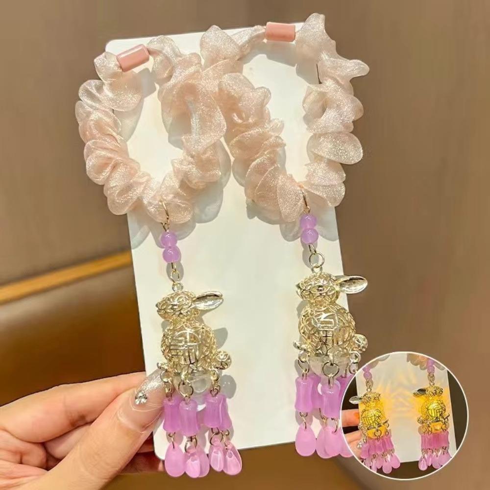 

Chinese Ancient Style Lantern Luminous Hair Rope Rabbit Children Hair Ring Elegant Women Purple Rabbit