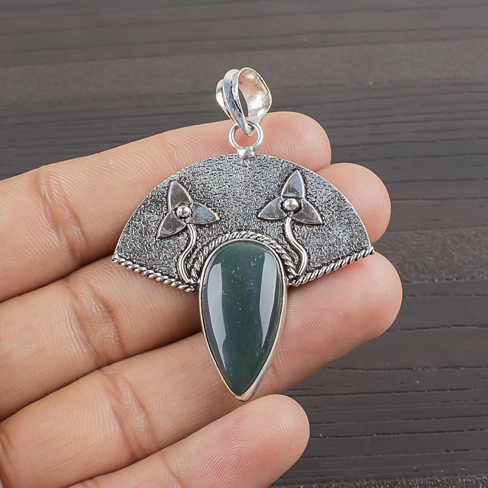 Natural Indian Bloodstone Gemstone 925 Sterling Silver Jewelry  Pendant 1.86  AJP-1992
