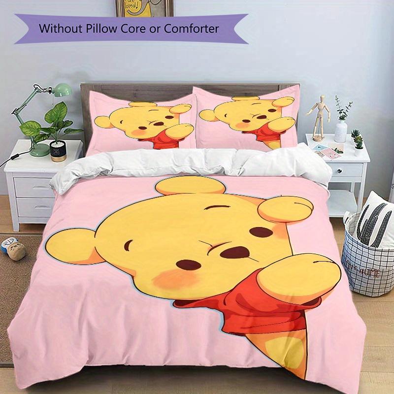 3pcs Set Pooh Bear1pc of Quilt Cover+2pcs of Pillowcase, No Core, Print Bedding, All Seasons Bedroom Setting050