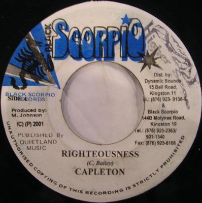 7-Zoll Schallplatte CAPLETON - Righteousness NONE Black Scorpio 2001 Jamaika Reggae, Ska & Dub Gebraucht