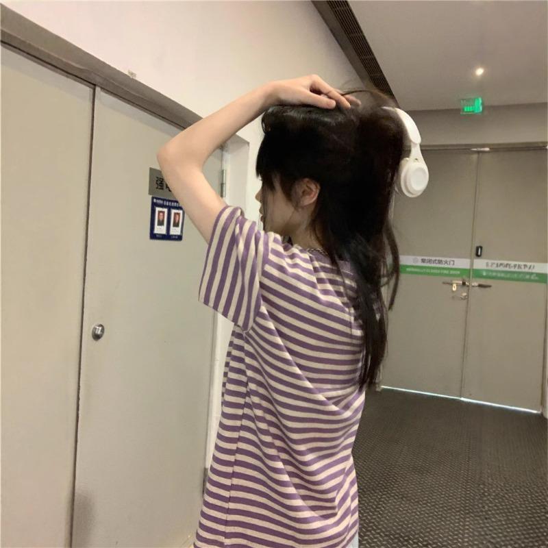 Women's Short-sleeved T-shirt Summer Port Flavor Loose All Match Medium Long Top