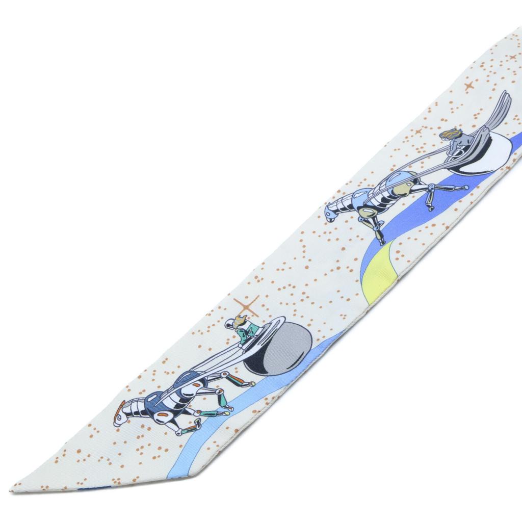 HERMES Space Derby Silk 100 Twilly scarf whiteUsed