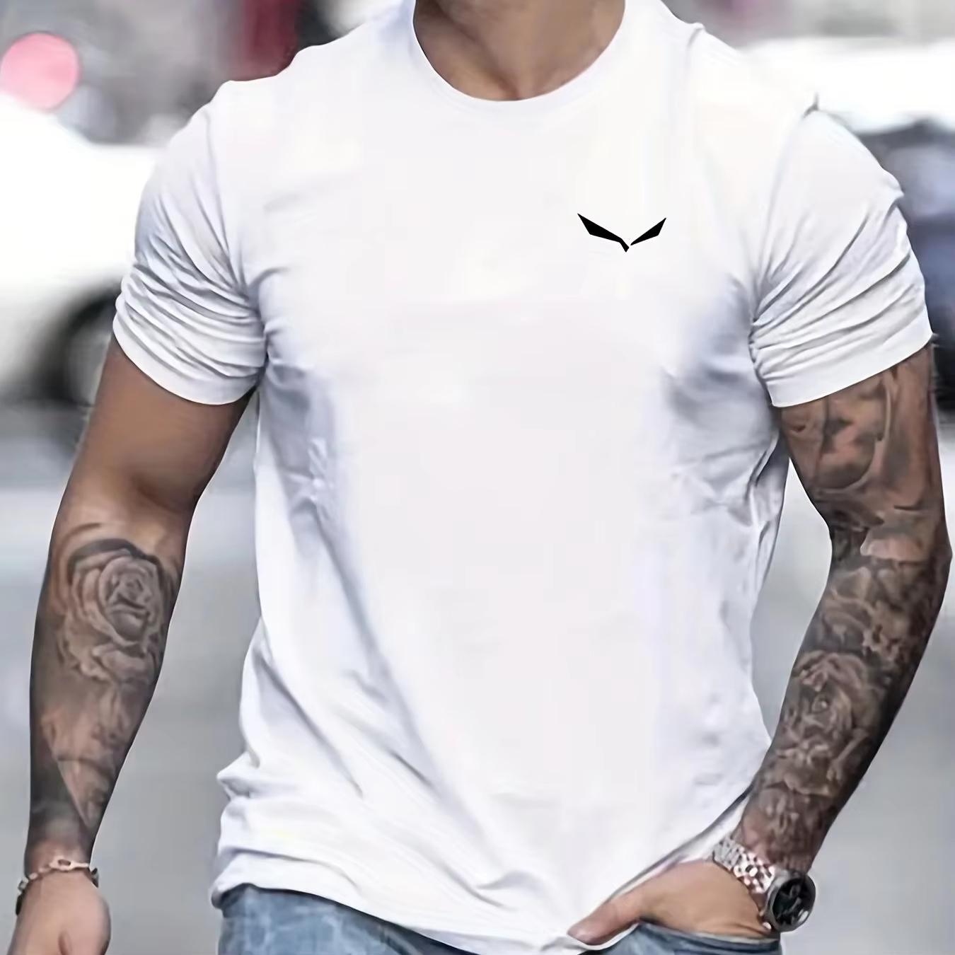 

2025 Mens Summer Loose Fit Cotton Bird Print Slim Fit Sports Round Neck Short Sleeve TShirt Tops S