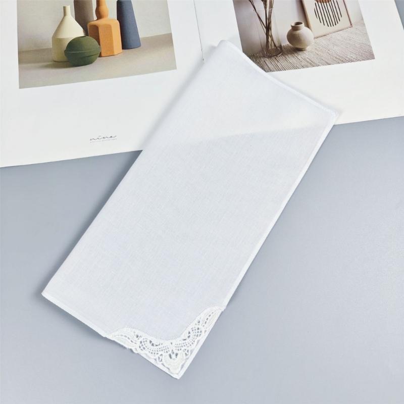 2Pcs French Lace Cotton Ladies Handkerchief with Lace Edge Handkerchiefs Breathable Ladies Hankies for Outdoor Commuting