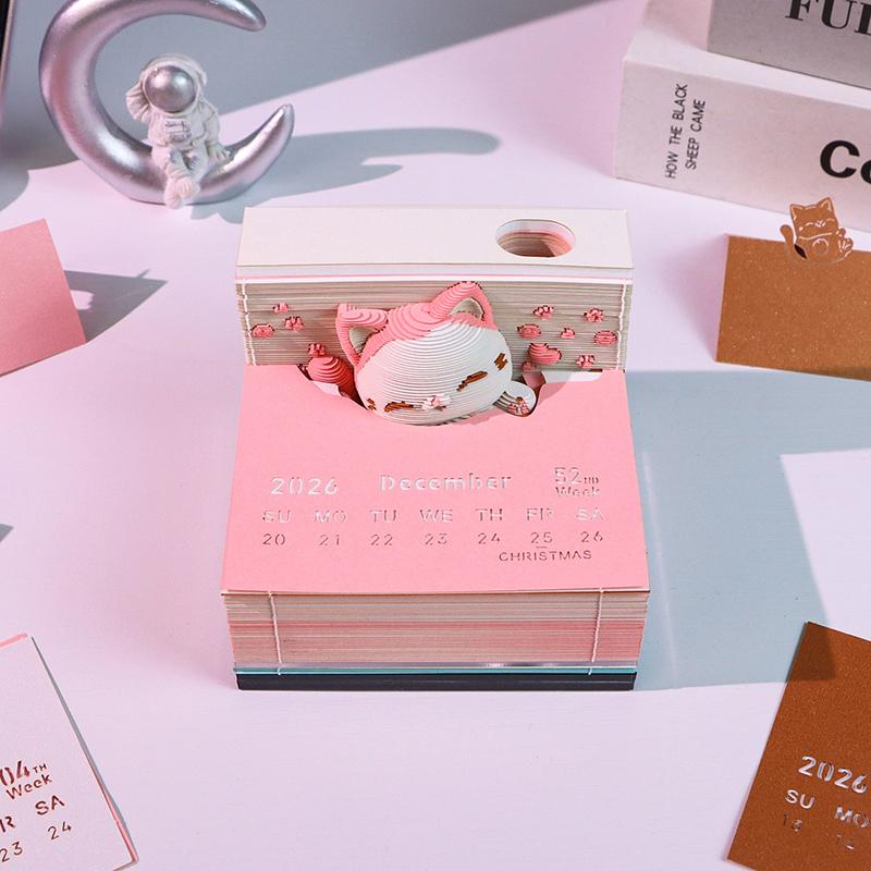 Time Piece Kalender 2026 Schreibtischkalender mit LED-Licht 3D Abreißkalender Papierschnitzkunst Notizblock Geschenk Weihnachten
