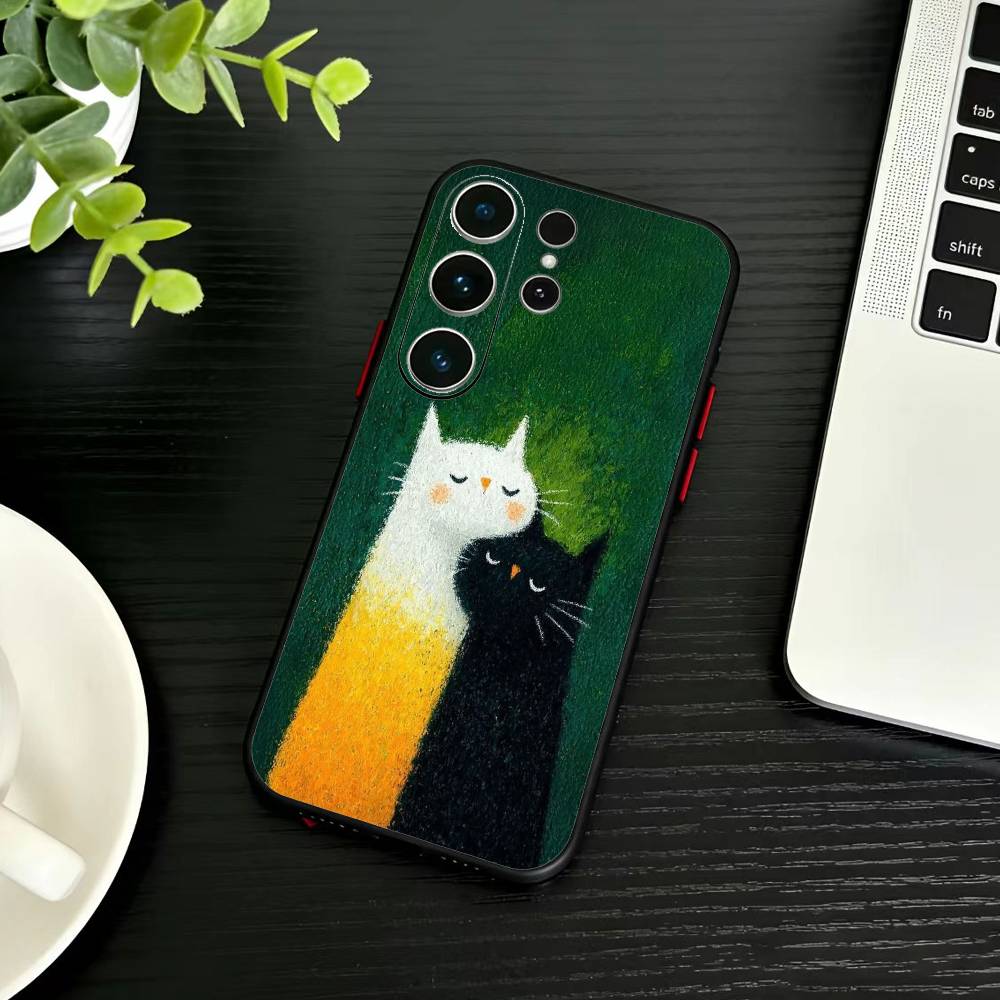 Cute Cat Funny Phone Case For Samsung S26,S25,S24,S23,S22,S21,S20,Ultra,Plus,FE Black Soft Cover