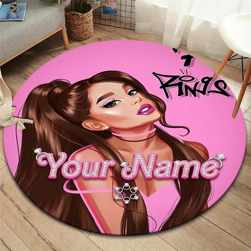 Floral Dreams Custom Name Round Area Rug Carpet Rug For Living Room Bedroom Sofa Playroom Decor Nonslip Floor Mat