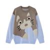 Vintage Cartoon Print Knit Sweater Loose Fit Long Sleeve Round Neck Teens Casual Wear