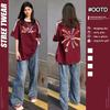 Fashion Oversize Street Retro Preppy Style Pure Cotton Three Bars Short Sleeve Tops Couple Niche Style Fashionable To Wear