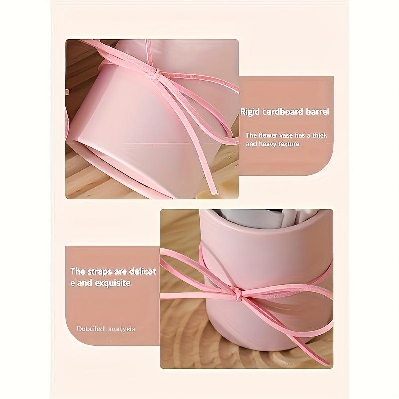 1PC handmade crochet bouquet with pink vase, including crocheted flower fabric wrapping paper and ribbon - carefully woven cotton thread