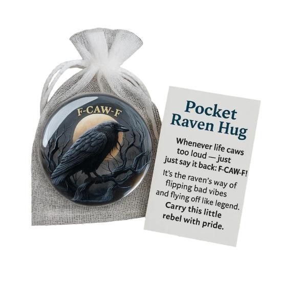 Pocket Raven Hug "F-CAW-F" Motivational Animal Token with Encouragement Card Unique Gift for Friends Family Loved Ones
