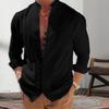Men Summer Shirt Long Sleeve Stand Collar Single-breasted Casual Buttons Daily Wear Slim Fit Solid Color Beach Shirt Male Clothes
