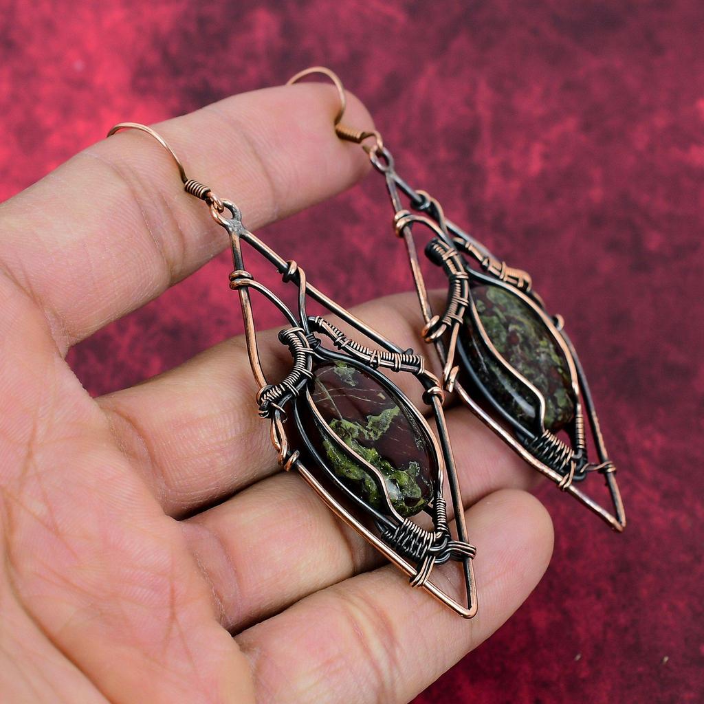 Dragon Bloodstone Earring Copper Wire Wrapped Earring Gemstone Earring Dragon Bloodstone Jewelry For Gifts Handmade Earrings Copper Jewelry