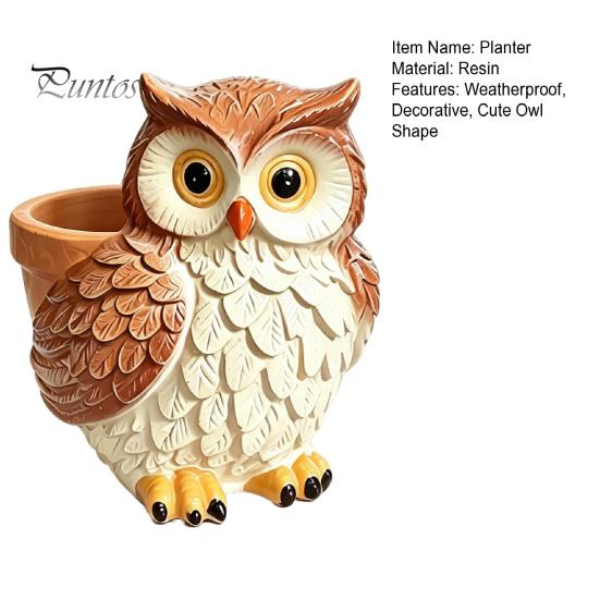 Hand Painted Owl Statue Cute Cartoon Planter, Resin Small Planter Pot, Decorative Micro Landscape Plant Pot for Succulents, Indoor Garden Balcony