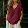 Women Tops V-Neck Short Sleeve Loose Fit Tee Tops Pure Color Casual Summer Blouse