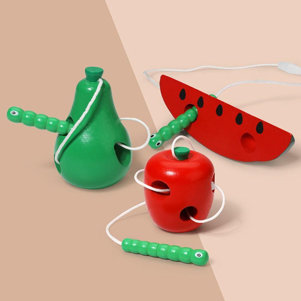 Pear Montessori Sensory Wooden Toys Pear Funny Wooden Threading Toys Basic Life Fine Motor Skill