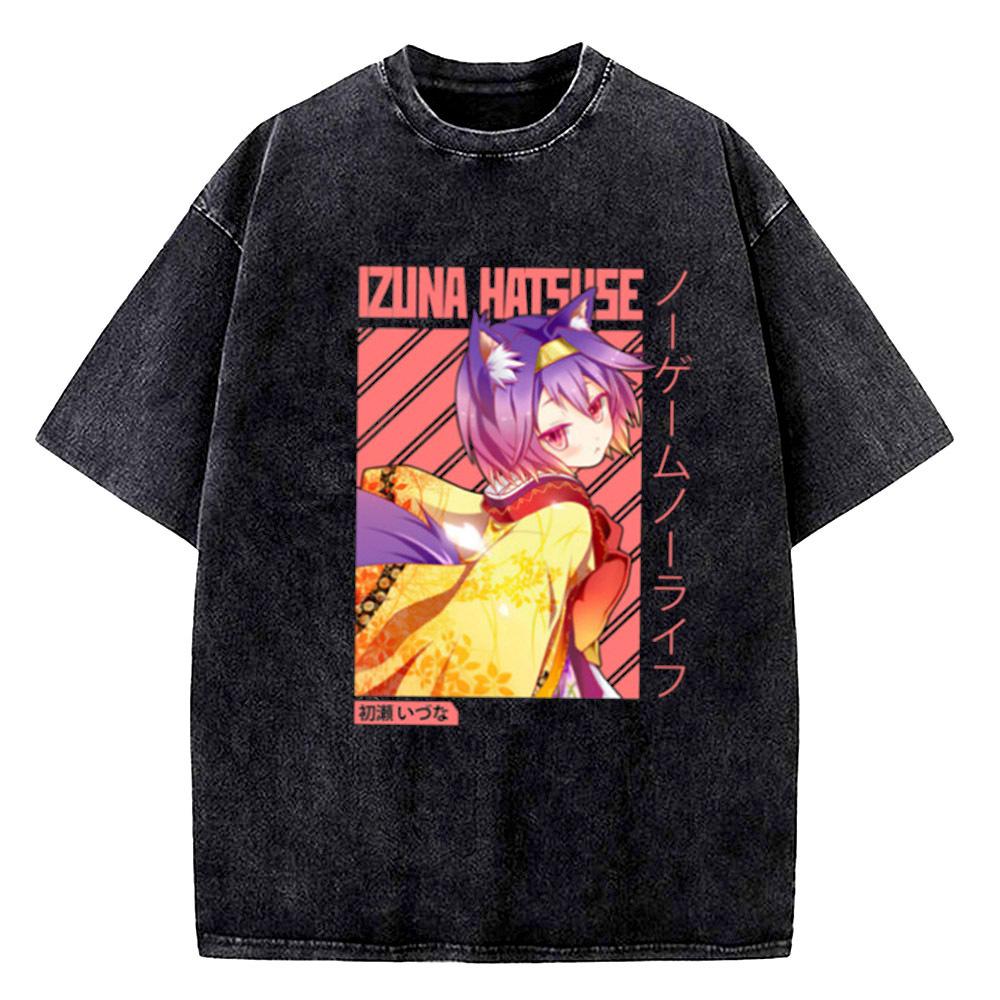 No Game No Life Vintage Washed cotton teen korean clothes aesthetic Breathable graphic University Pop Culture Vintage University