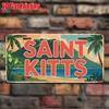 D Flat Pc Vintage Saint Kitts Decorative Sign  Tropical Caribbean Wall Decor with Palm Trees  Beach Scene  HeavyDuty Meta
