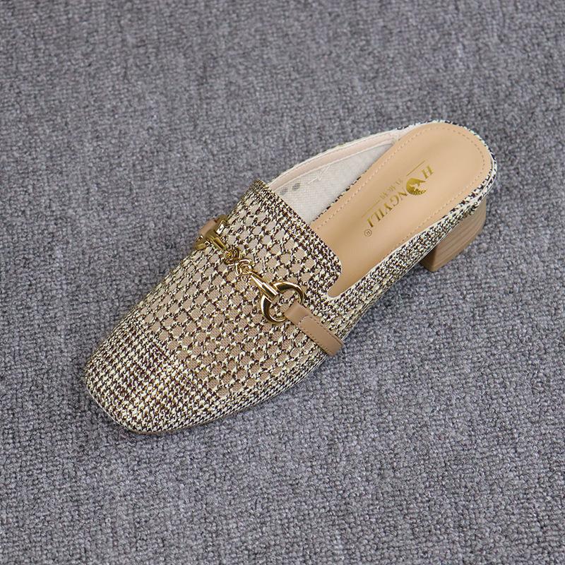 

Women s shoes summer new hollow women s sandals comfortable thick heel slippers fashion rhinestone bag head women s sandals 35 золотий