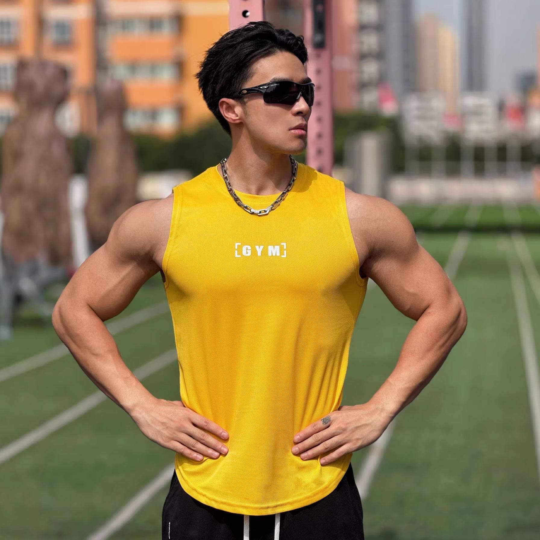 

Men s Trendy Sleeveless Fitness Tank Top - Breathable, Round Neck Casual Summer Workout Vest 3XL жовтий