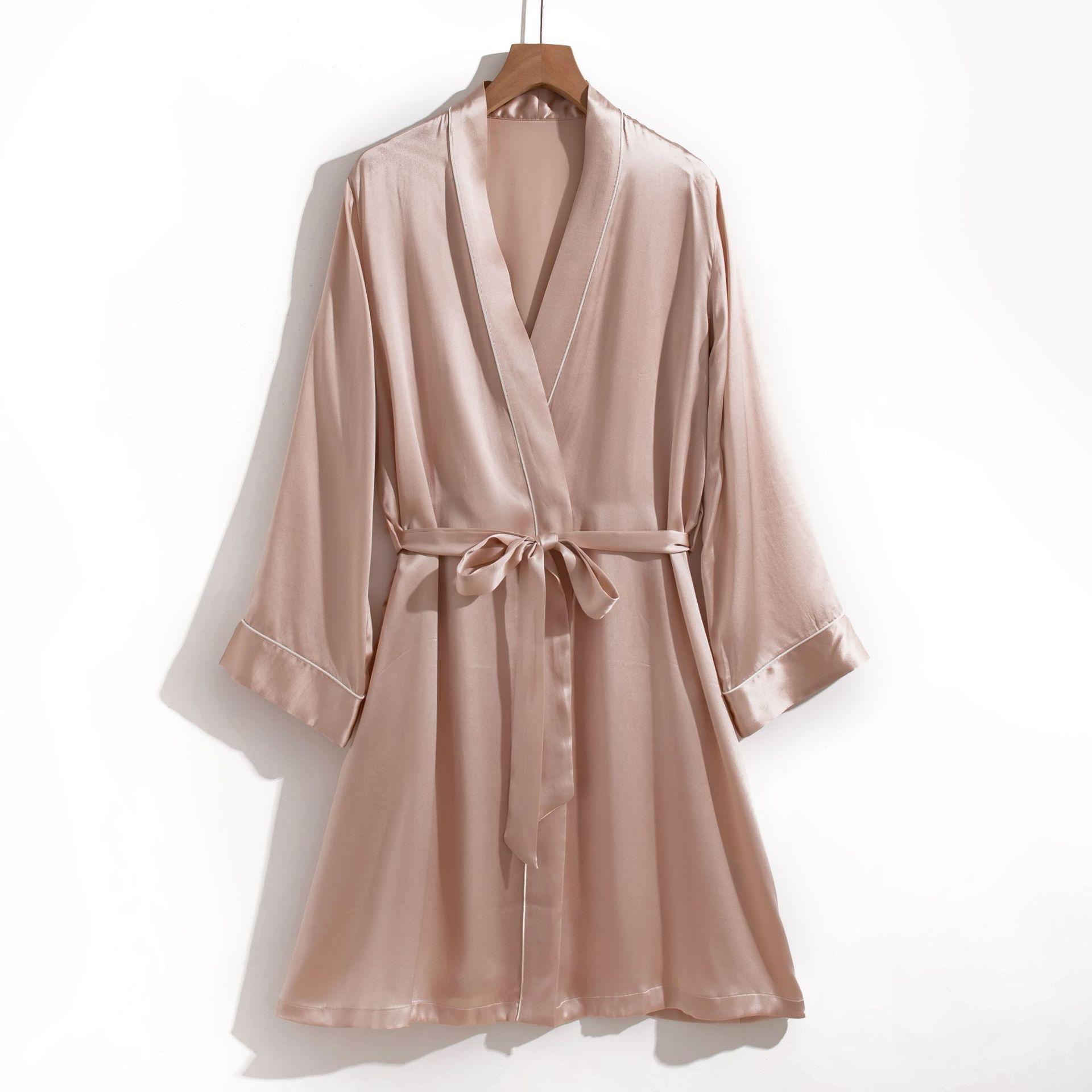 

Женский шелковый халат для подружки невесты - Весна/Осень M коричный/розовый