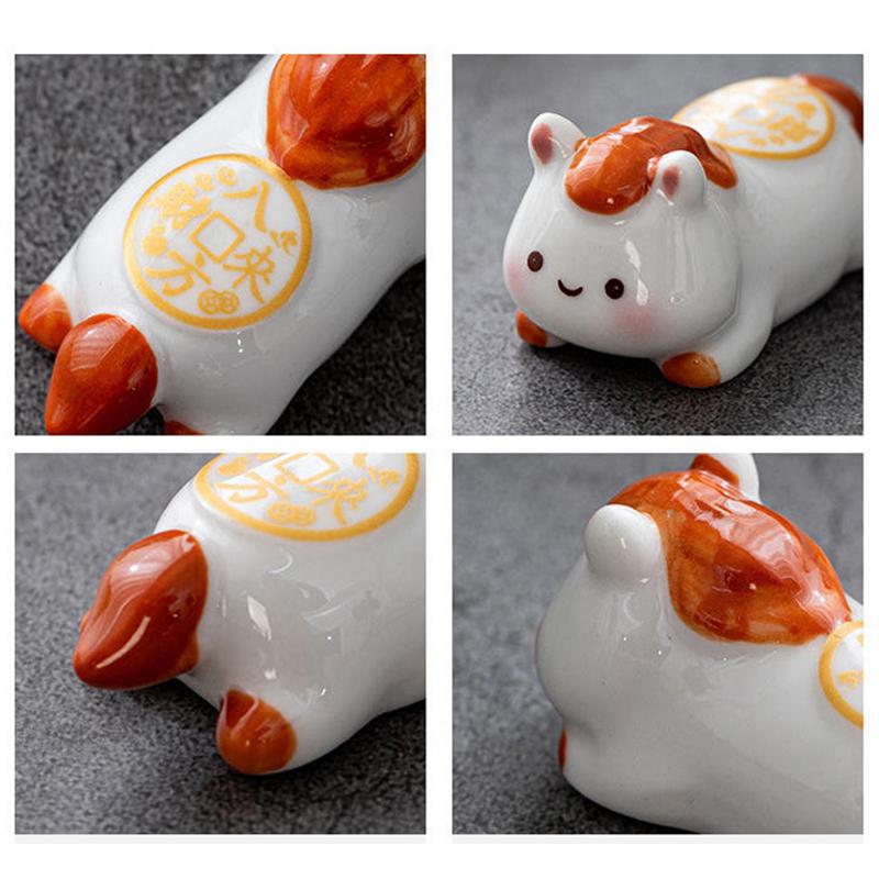 Cute Ceramic Horse Chopstick Rest Rack & Holders Spoon Fork Knife Stand Flatware Organizer Horse Year Ornaments Table Decor
