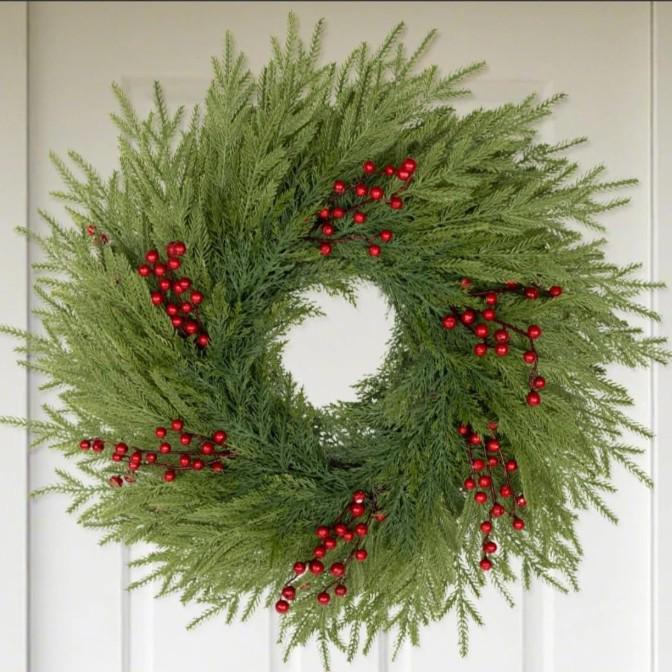 Nofox Rattan Pine Needle Christmas Wreath Decoration
